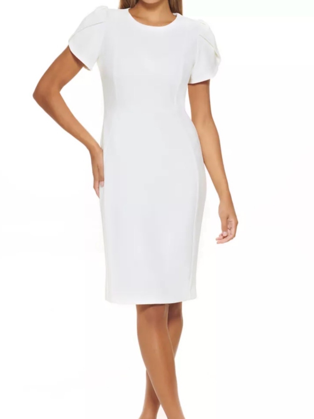 White Calvin Klein Tulip Sleeve Sheath Dress Size 4